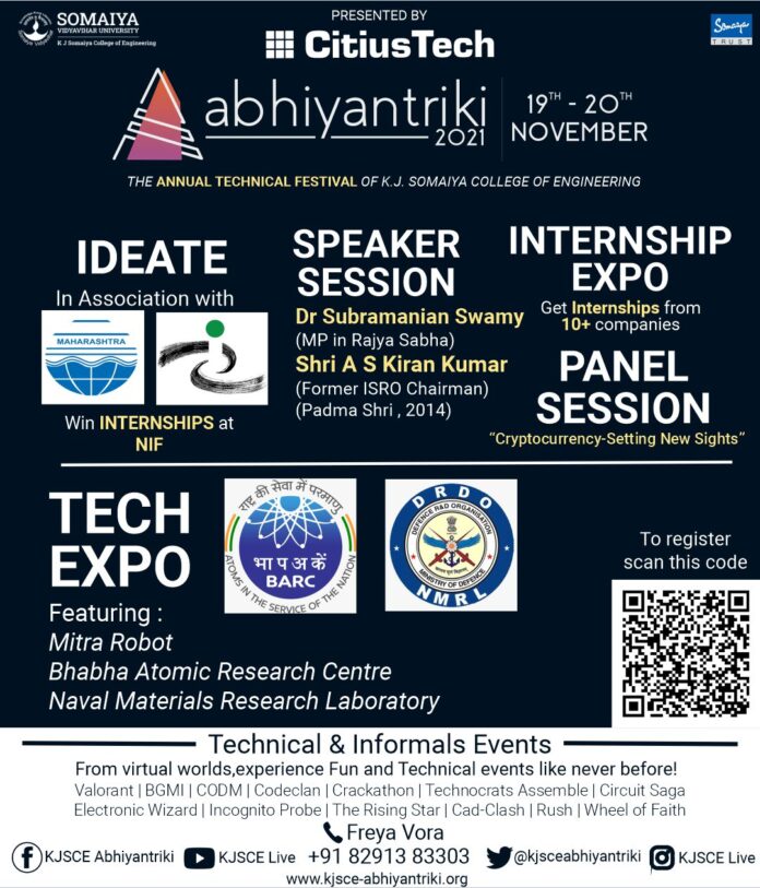 Abhiyantriki, an Annual Technical Festival of K.J. Somaiya College of Engineering Returns on 19th November, 2021
