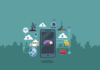 Internet speed illustration with city background